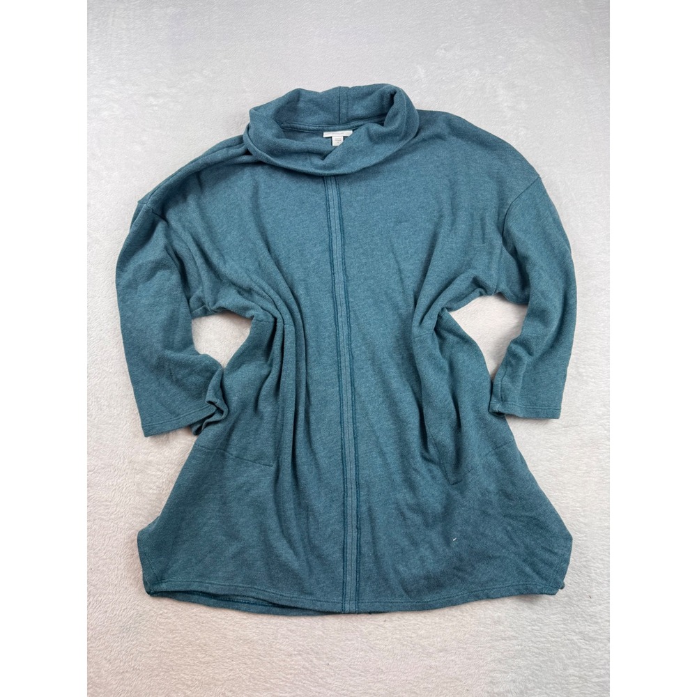 Pure Jill J. Jill Teal Cowl Neck Tunic Top Center Seam Pockets Small